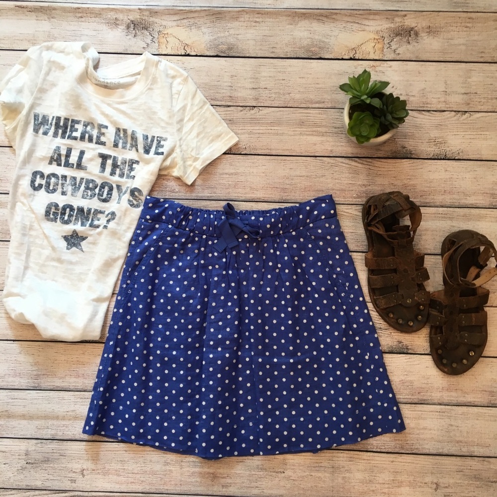 J. Crew Boardwalk Skirt Blue Polka dots linen sz 0